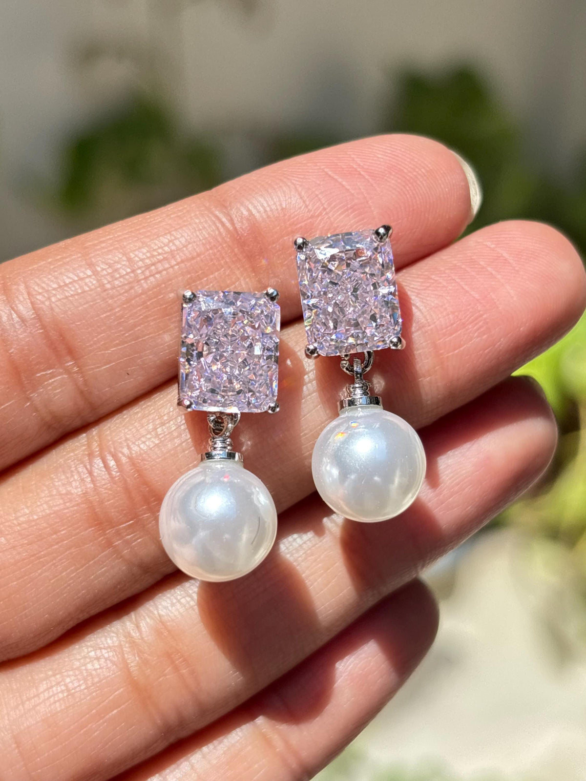 Pink Diamond Earrings Pearl Drop Statement Dangle Light Pink Sapphire Color Stone Jewelry Gift
