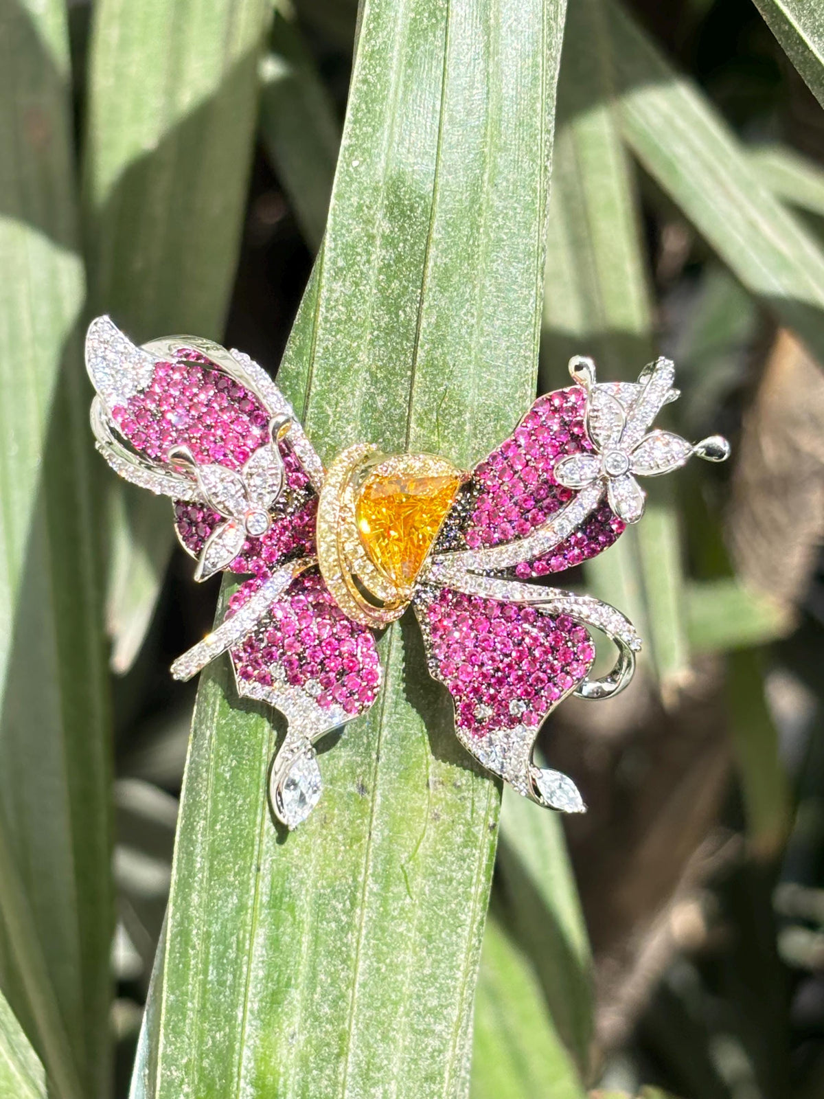 Large Ruby Brooch Butterfly Shape Moissanite Yellow Diamond Pink Sapphire Canary Stone Jewelry Designer