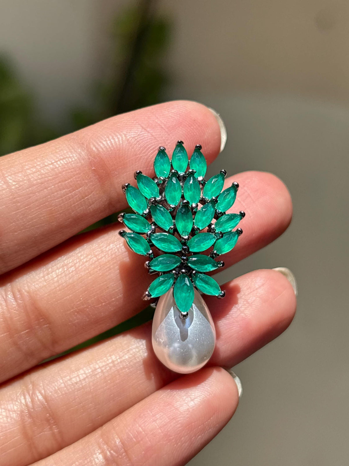 Emerald Diamond Earrings Pearl Drop Statement Green Stone Jewelry Cubic Zirconia Bride Wedding Gift