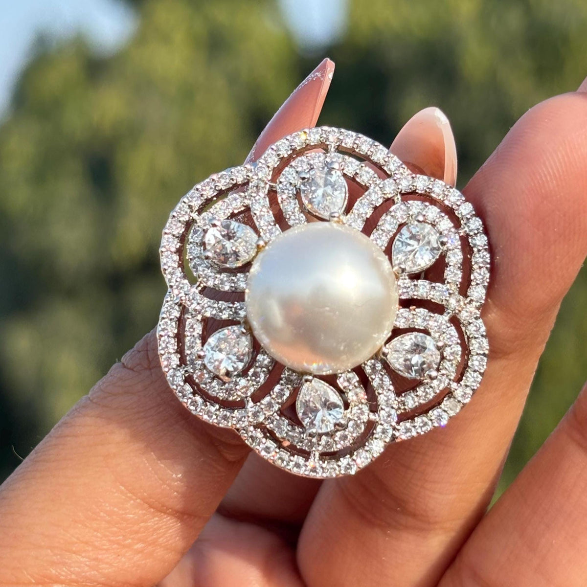 Large Pearl Stud Earrings Moissanite CZ Diamond Cubic Zirconia Big Huge Bride Wedding Gift