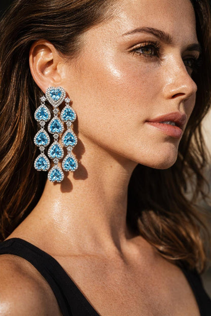 Aquamarine Diamond Earrings Statement CZ Moissanite Large Aqua Blue Stone Jewelry Cubic Zirconia Wedidng