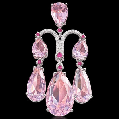 Pink Chandelier Earrings Moissanite Statement Teardrop Shape Pink Sapphire Large Dangle CZ Wedding Jewelry