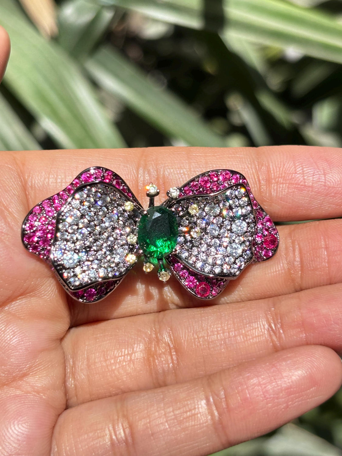 Large Ruby Brooch Statement Moissanite Diamond Pink Sapphire Emerald Green Stone Jewelry Groom Wedding