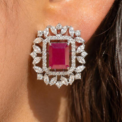 Ruby Diamond Earrings Large Statement Studs Pink Sapphire Jewelry Big Stone Huge Studs Cocktail