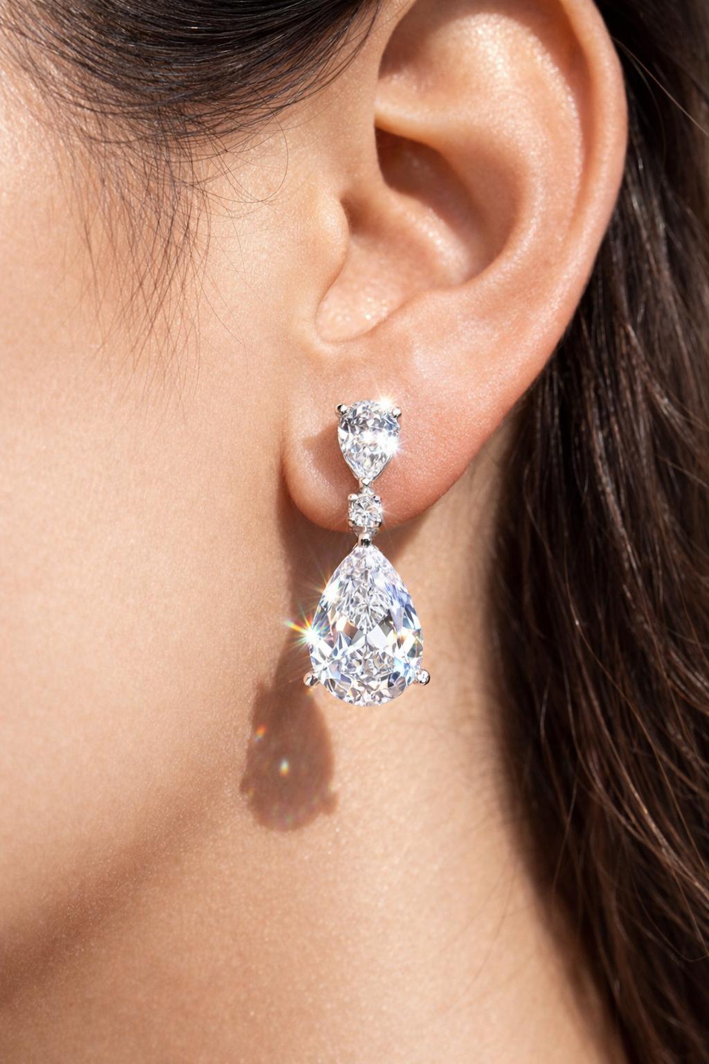 Moissanite Diamond Earrings Small Dangle Statement Teardrop Bride CZ Hangings Wedding Gift For Her