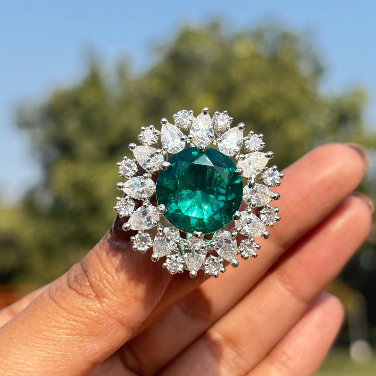 Teal Diamond Earrings Large Statement Studs Big Teal Green Stone Oversized Designer Jewelry Wedding