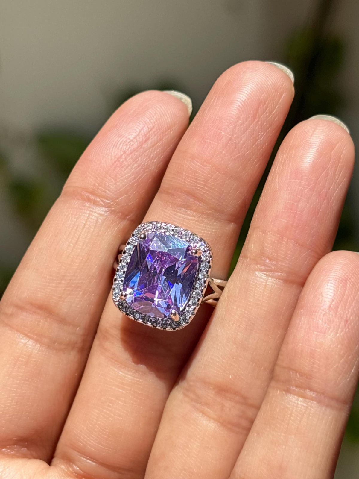Purple Sapphire Ring Large Statement Moissanite Diamond Leavender Purple Stone Jewelry Huge Engagement Rings