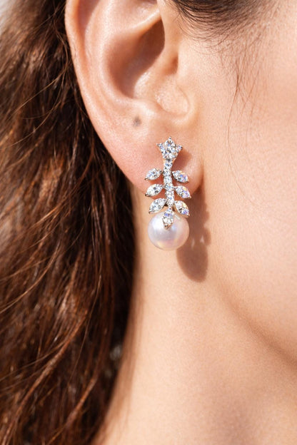 Pearl Drop Earrings Small Minimalist Moissanite Diamond CZ Fresh Pearls Everyday Jewelry Gift Her