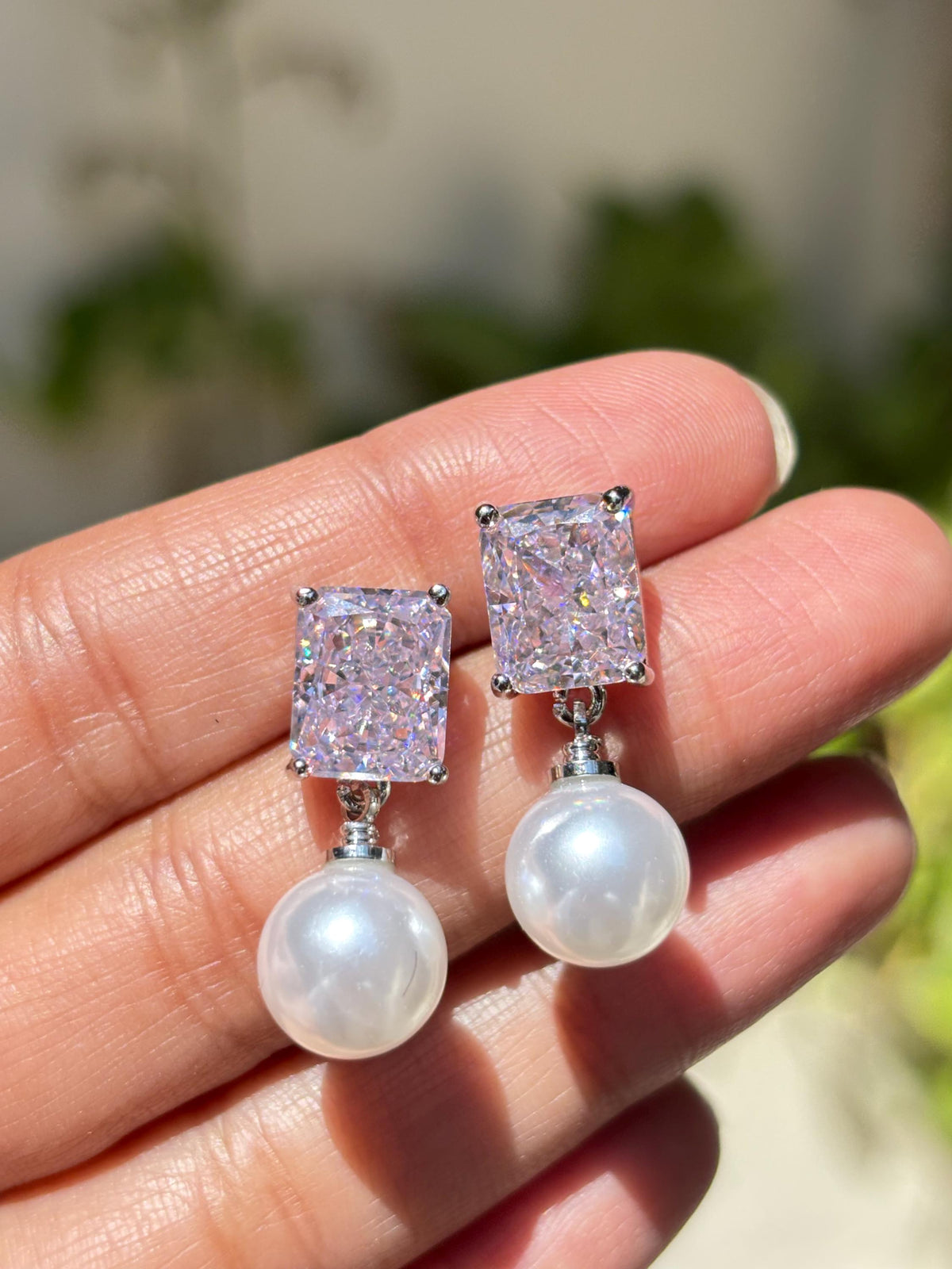 Pink Diamond Earrings Pearl Drop Statement Dangle Light Pink Sapphire Color Stone Jewelry Gift