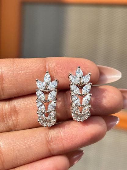 Moissanite Diamond Earrings Small Half Hoop Studs Style Leaf Moissanite Cubic Zirconia Stone Jewelry