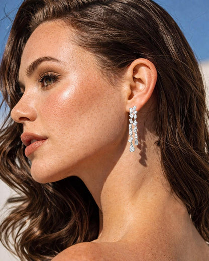 Moissanite Diamond Chandelier Earrings Long Multi Shape CZ Waterfall Dangle Statement Wedding Bridal Jewelry