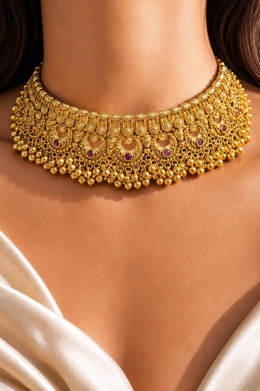 Indian Necklace Antique Gold Plated Bridal Choker South Indian Jewelry Temple Wedding Golden Set