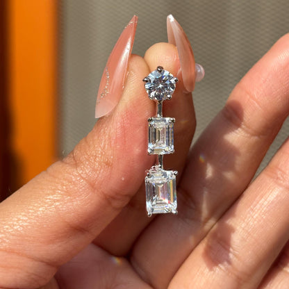 Moissanite Diamond Earrings Small Dangle Emerald Cut Minimalist CZ Cubic Zirconia Bride Wedding Gift