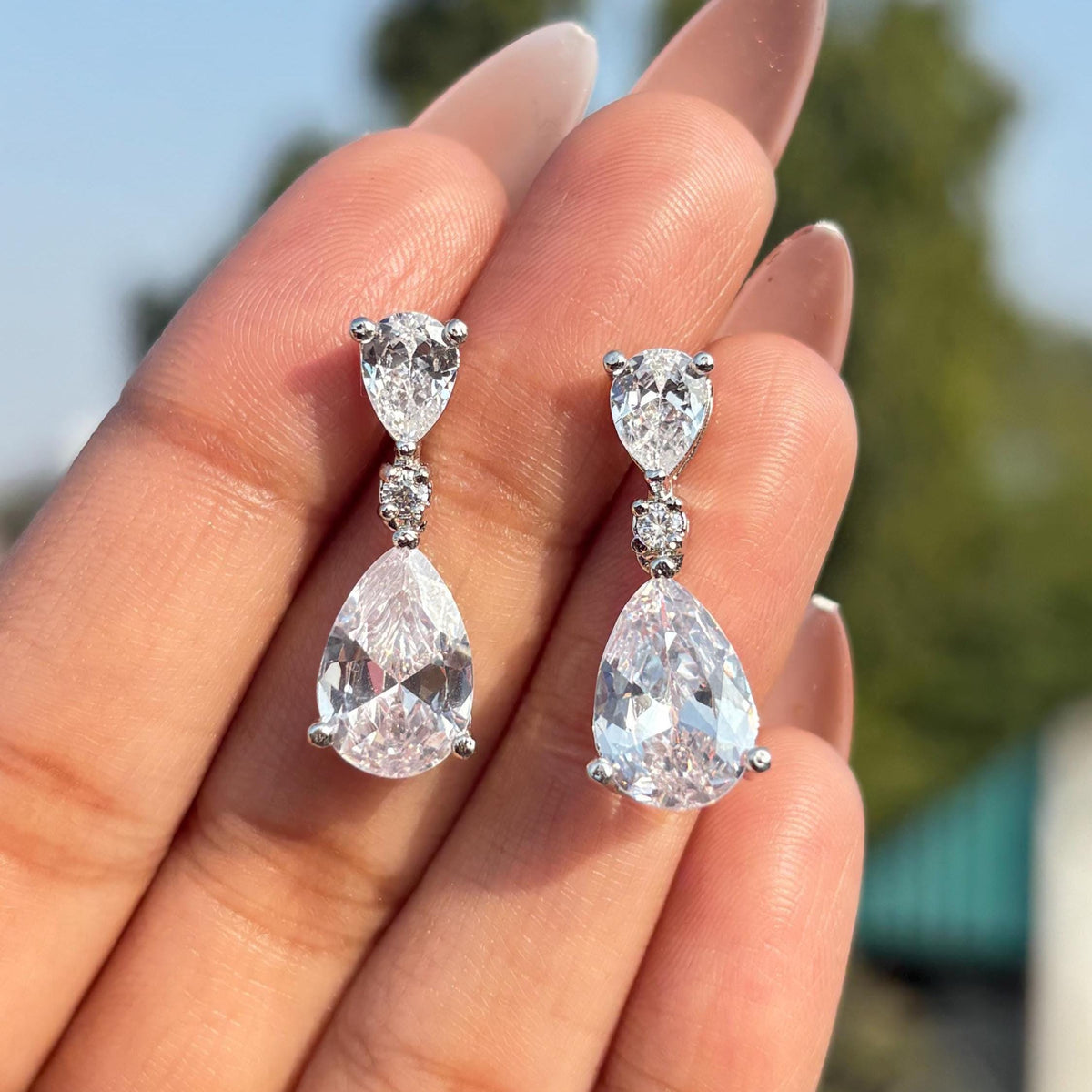 Moissanite Diamond Earrings Small Dangle Statement Teardrop Bride CZ Hangings Wedding Gift For Her