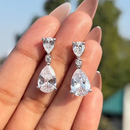 Moissanite Diamond Earrings Small Dangle Statement Teardrop Bride CZ Hangings Wedding Gift For Her