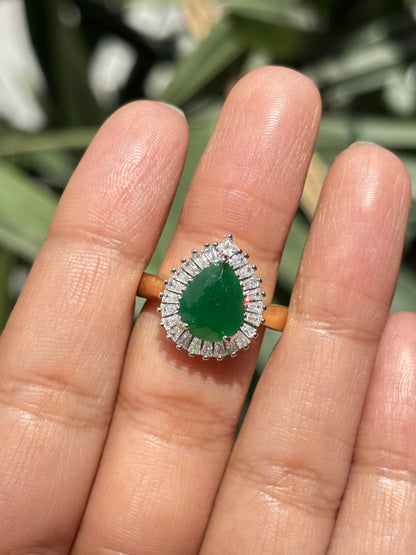 Emerald Diamond Ring Pearl Shape Stone Statement Moissanite Engagement Green Gold Plated Jewelry Gift