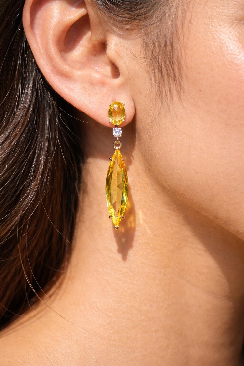 Yellow Diamond Earrings Dangle Statement Canary Stone Moissanite Cubic Zirconia Yellow Sapphire Jewelry Wedding