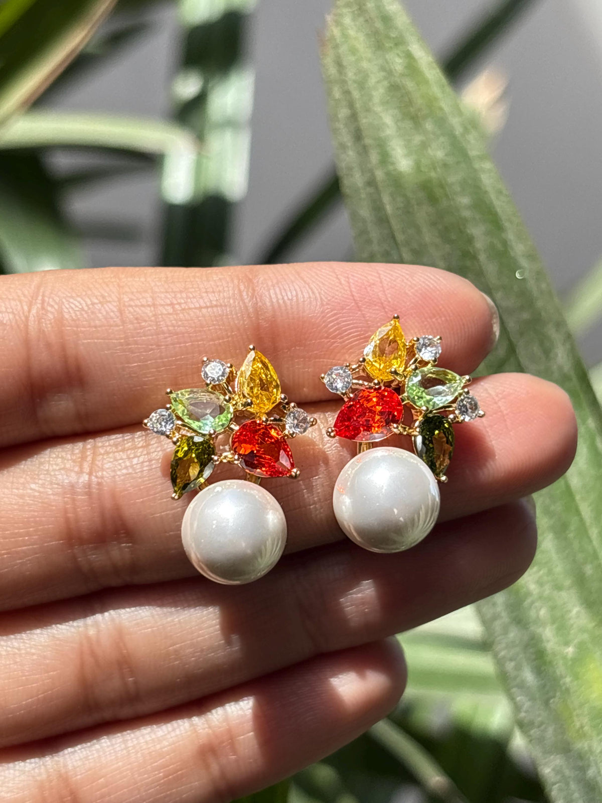 Multicolor Earrings Pearl Drop Statement Mix Stone Jewelry Multi Colorfull Cubic Zirconia Moissanite Designer