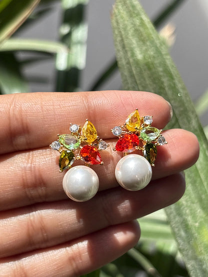 Multicolor Earrings Pearl Drop Statement Mix Stone Jewelry Multi Colorfull Cubic Zirconia Moissanite Designer