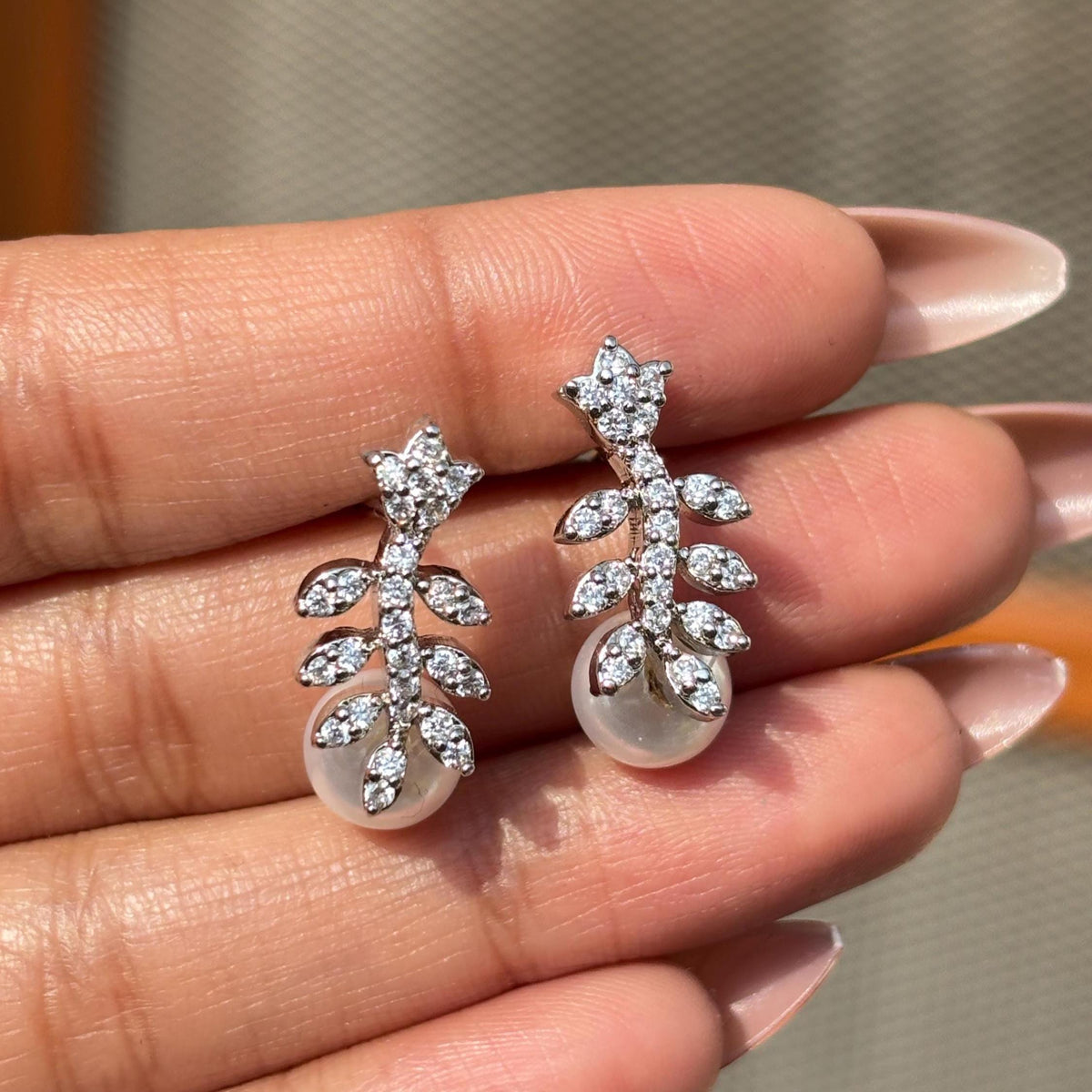 Pearl Drop Earrings Small Minimalist Moissanite Diamond CZ Fresh Pearls Everyday Jewelry Gift Her