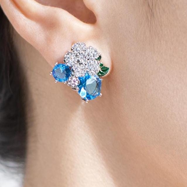 Aquamarine Earrings Small Studs Aqua Blue Stone Jewelry Flower Moissanite Diamond Prom Gift Her