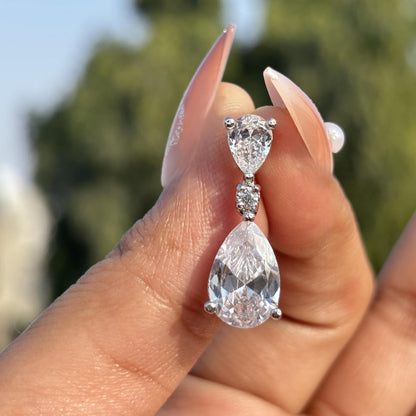 Moissanite Diamond Earrings Small Dangle Statement Teardrop Bride CZ Hangings Wedding Gift For Her