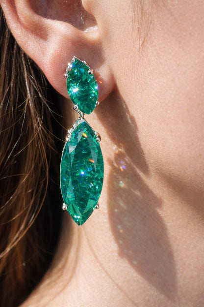 Large Emerald Doublet Earrings Long Dangle Statement Green Paraiba Tourmaline Stone Teardrop Cocktail Jewelry