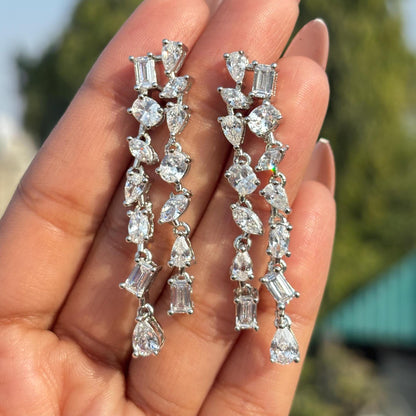Moissanite Diamond Chandelier Earrings Long Multi Shape CZ Waterfall Dangle Statement Wedding Bridal Jewelry