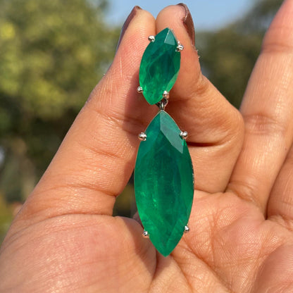 Large Emerald Doublet Earrings Long Dangle Statement Green Paraiba Tourmaline Stone Teardrop Cocktail Jewelry