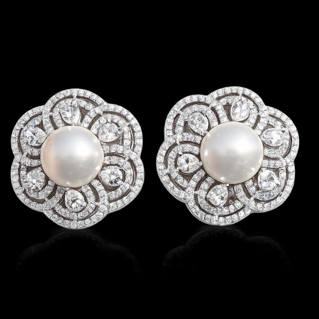 Large Pearl Stud Earrings Moissanite CZ Diamond Cubic Zirconia Big Huge Bride Wedding Gift