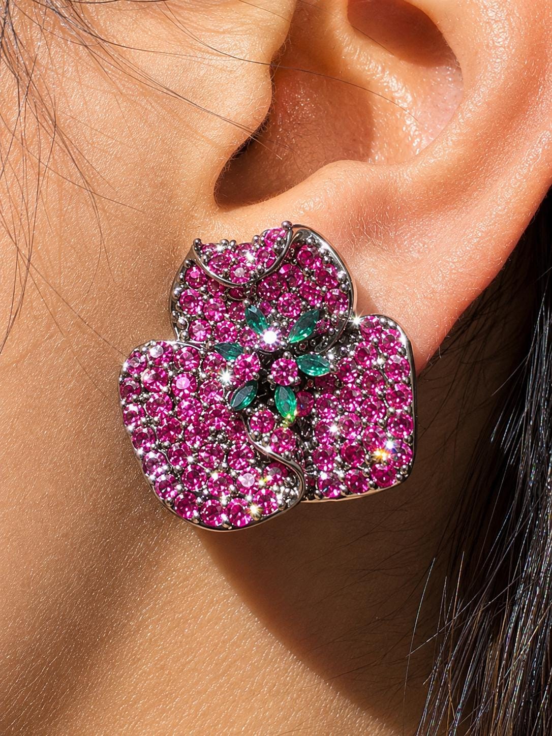 Pink Sapphire Earrings Statement Studs Large Ruby Diamond Green Emerald Moissanite Pave Setting Jewelry