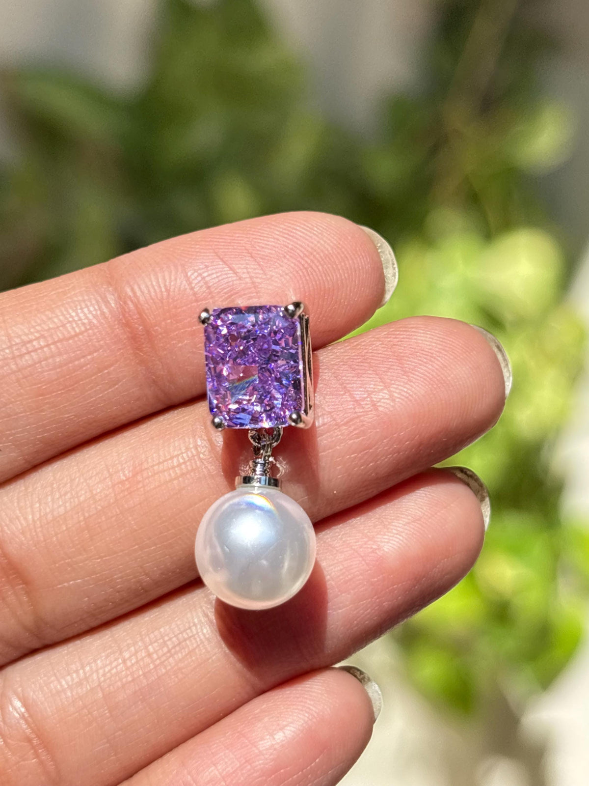 Purple Diamond Earrings Pearl Drop Statement Lavender Purple Sapphire Stone Jewelry Moissanite Designer Gift