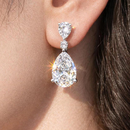 Moissanite Diamond Earrings Small Dangle Statement Teardrop Bride CZ Hangings Wedding Gift For Her