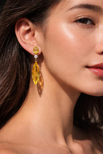 Yellow Diamond Earrings Dangle Statement Canary Stone Moissanite Cubic Zirconia Yellow Sapphire Jewelry Wedding