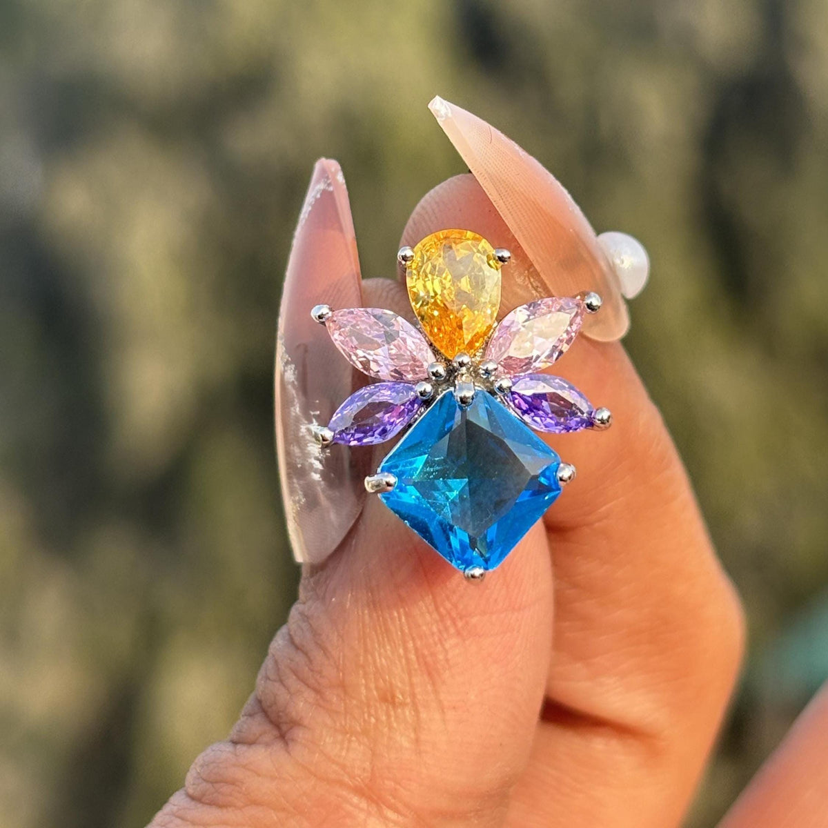 Aquamarine Earrings Multicolor Statement Studs Aqua Blue CZ Moissanite Diamond Colorful Stone Jewelry Gift