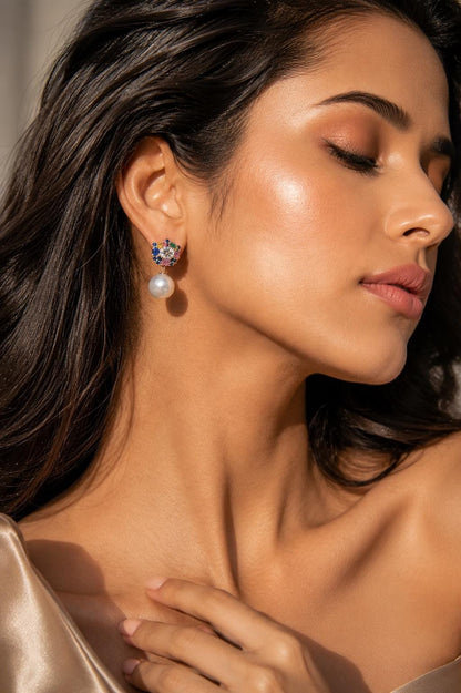 Multicolor Earrings Pearl Drop Statement Mix Stone Jewelry CZ Moissanite Cubic Zirconia Wedding Gift