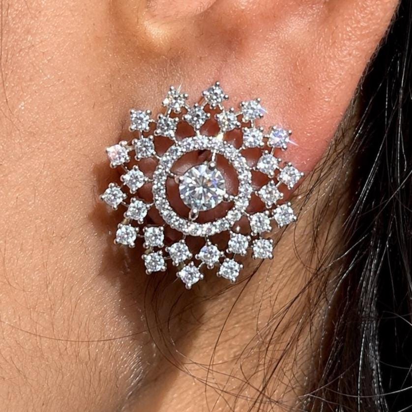 Moissanite Diamond Earrings Large Statement Studs Big Huge CZ Cubic Zirconia Wedding Gift Her