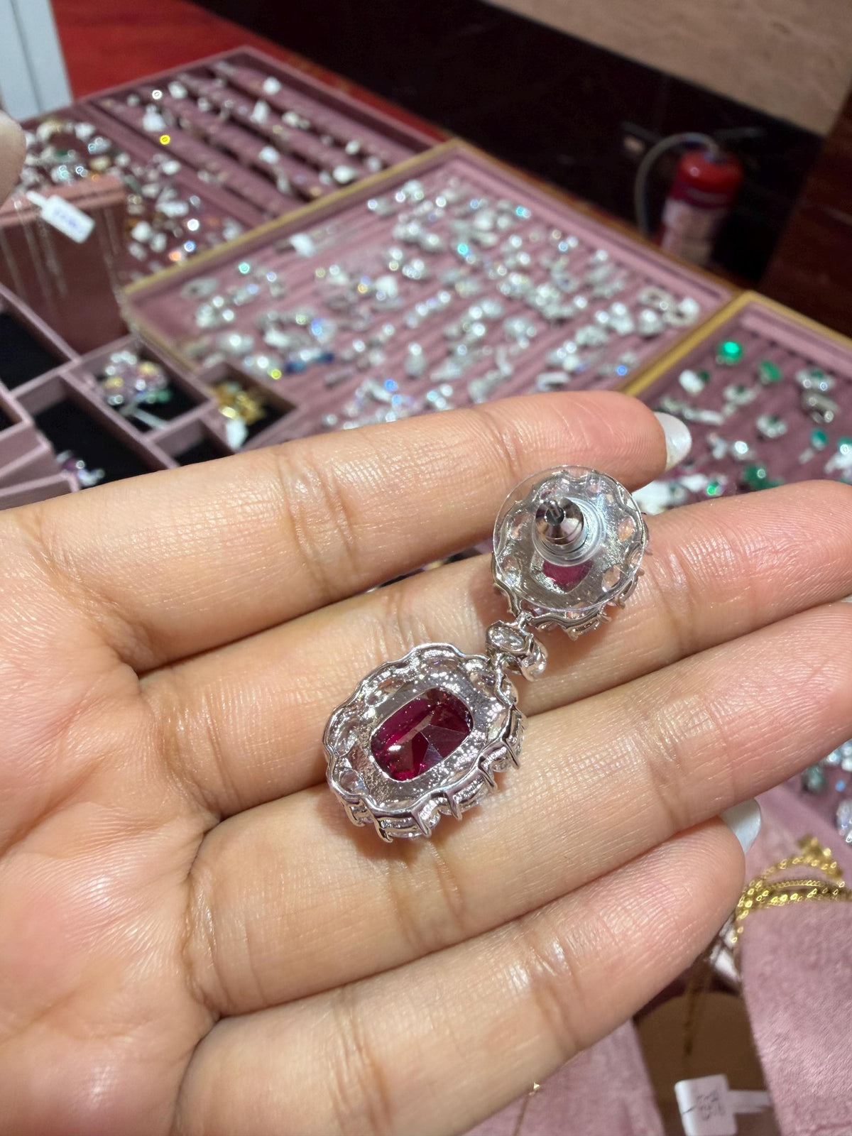 Ruby Diamond Earrings Chandelier Statement CZ Moissanite Red Sapphire Cocktail Party Jewelry Bride Wedding
