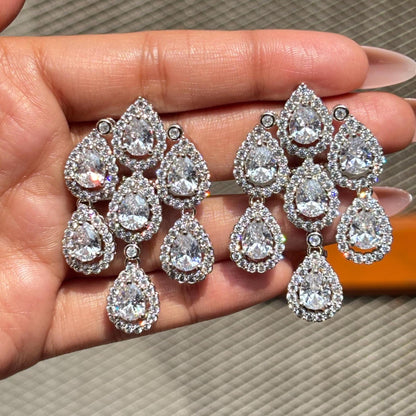 Moissanite Diamond Earrings Large Statement Teardrop Shape Cubic Zirconia Moissanite Jewelry CZ Wedding Gift