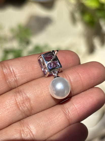 Purple Diamond Earrings Pearl Drop Statement Lavender Purple Sapphire Stone Jewelry Moissanite Designer Gift
