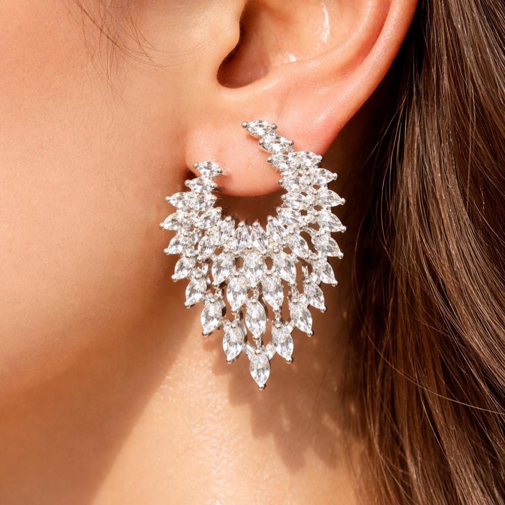 Moissanite Diamond Earrings CZ Large Cubic Zirconia Big Cocktail Jewelry Designer Bride Wedding Gift