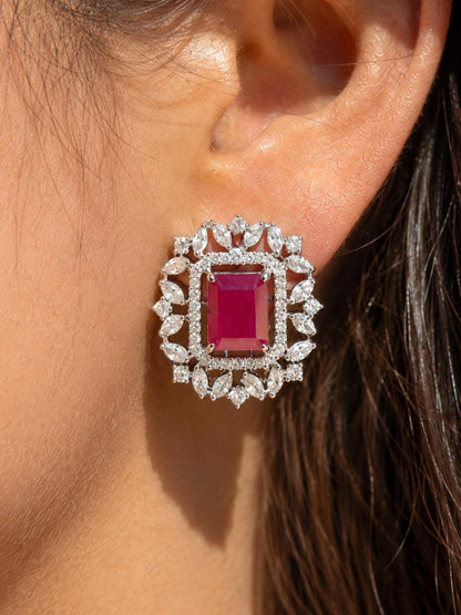 Ruby Diamond Earrings Large Statement Studs Pink Sapphire Jewelry Big Stone Huge Studs Cocktail