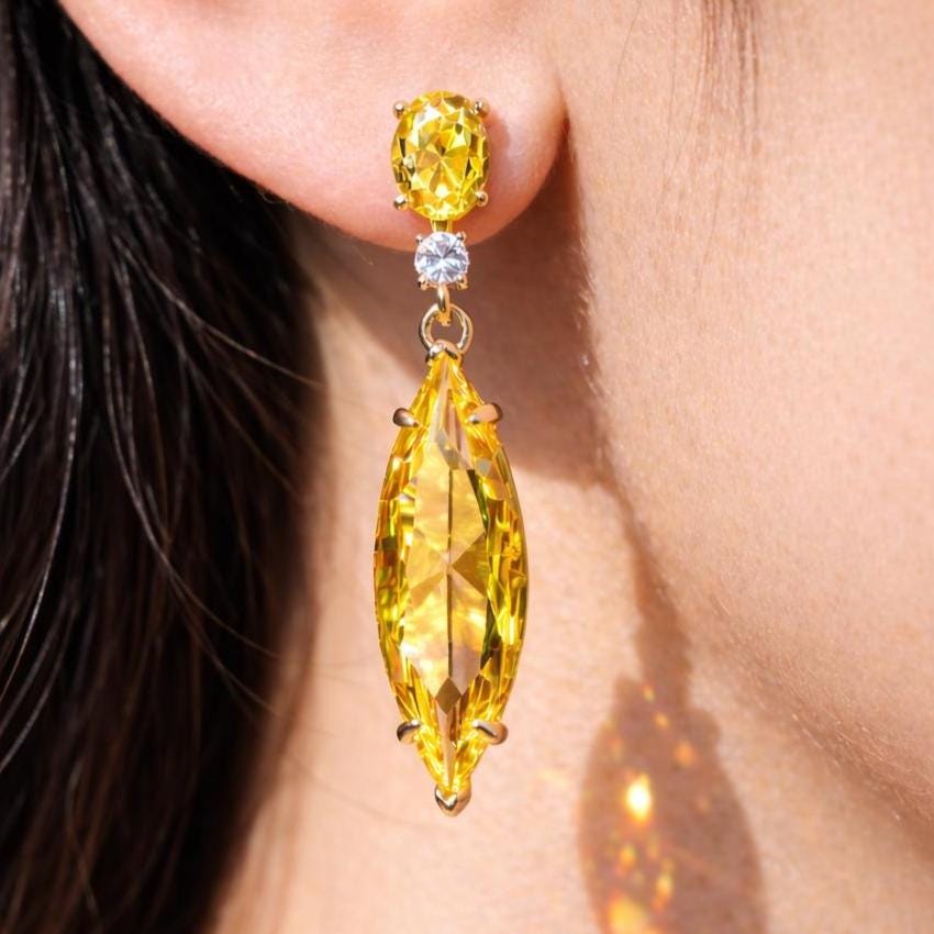Yellow Diamond Earrings Dangle Statement Canary Stone Moissanite Cubic Zirconia Yellow Sapphire Jewelry Wedding