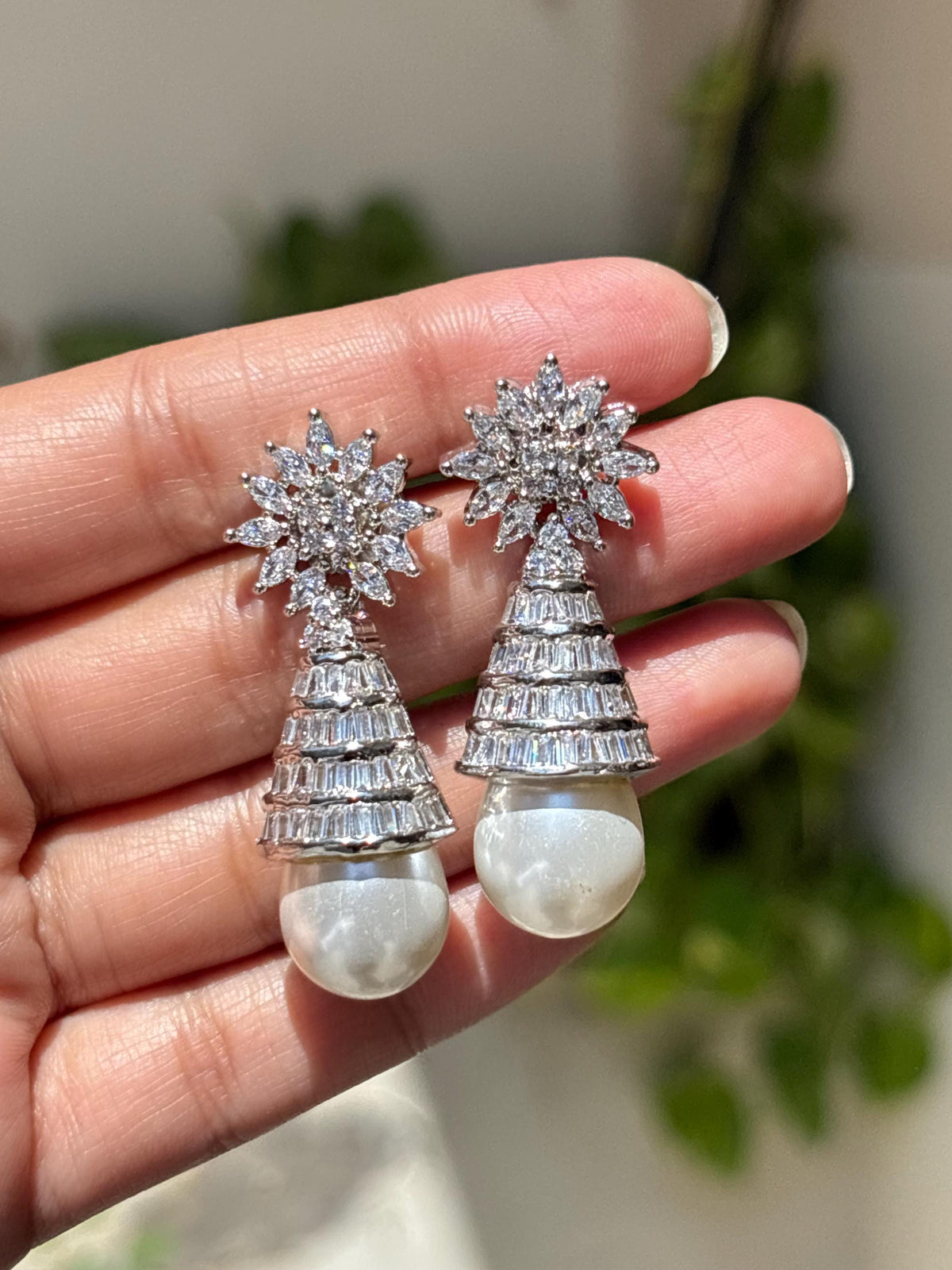 Moissanite Diamond Pearl Drop Earrings Statement Dangle Pearl Cubic Zirconia CZ Bride Wedding Jewelry