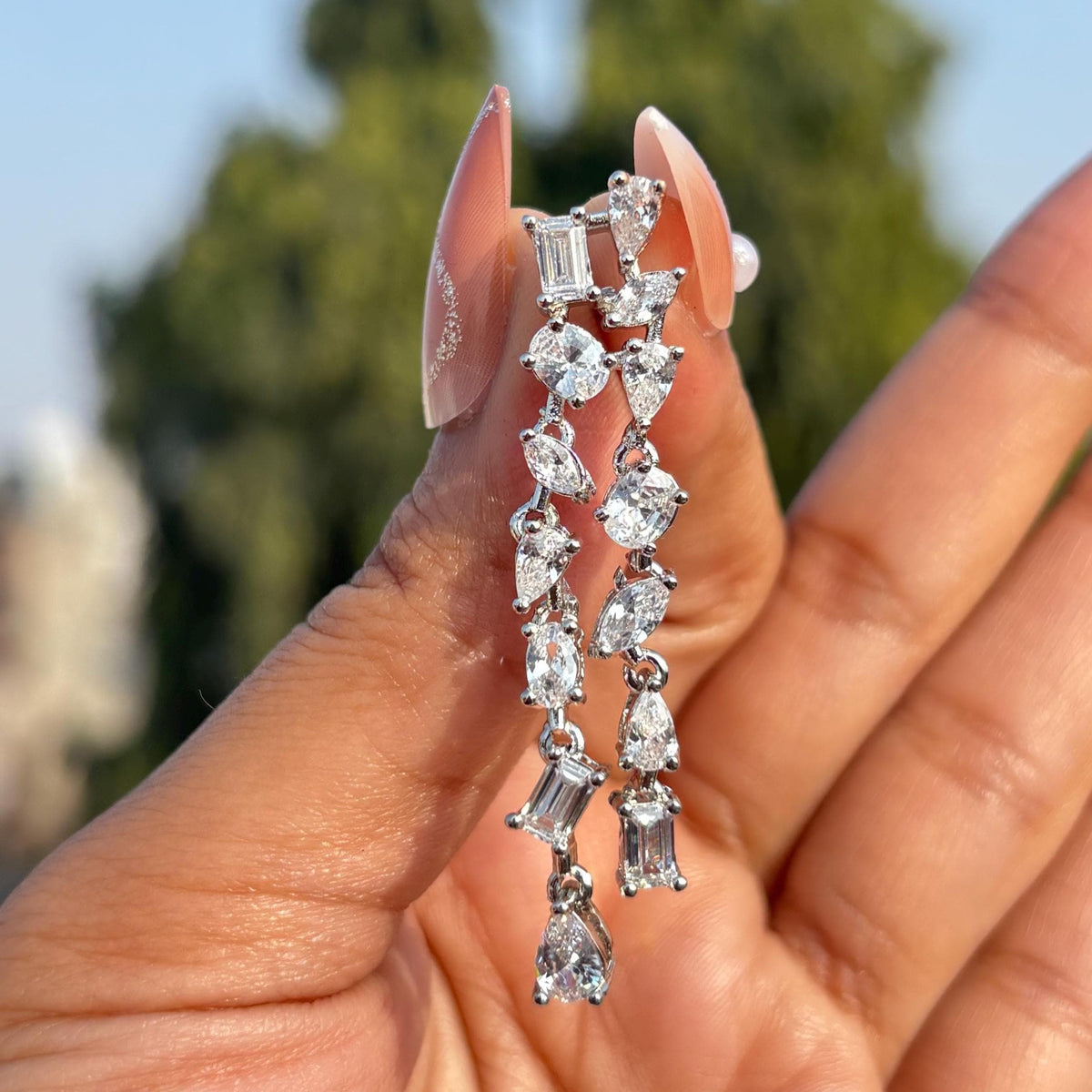 Moissanite Diamond Chandelier Earrings Long Multi Shape CZ Waterfall Dangle Statement Wedding Bridal Jewelry