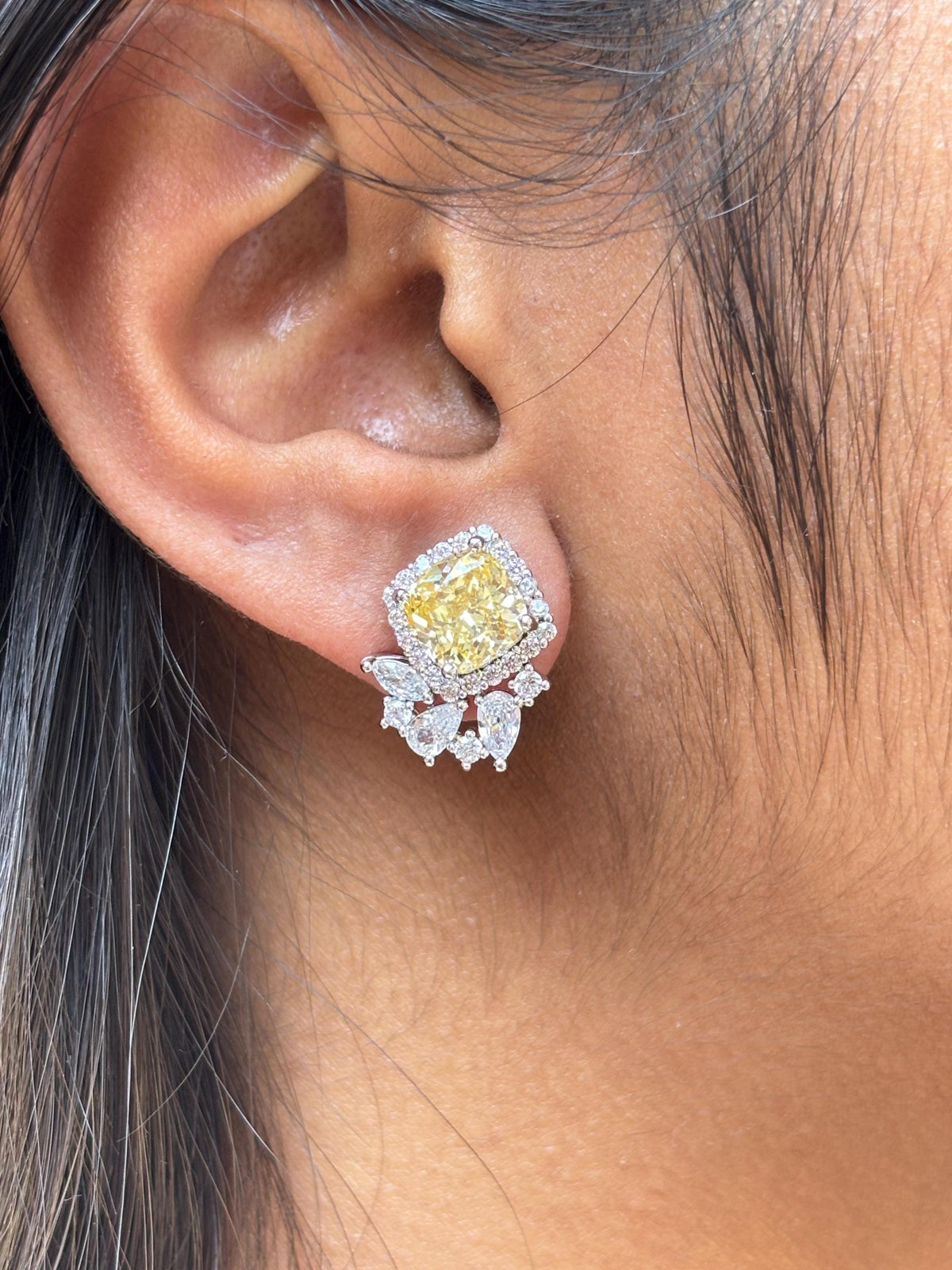 Yellow Diamond Earrings Small Studs Moissanite Statement Canary Yellow Sapphire Jewelry Cubic Zirconia Gift