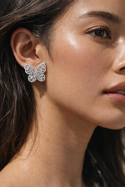 Large Butterfly Earrings CZ Moissanite Diamond Statement Studs Big Butterfly Shape Cocktail Jewelry Gift