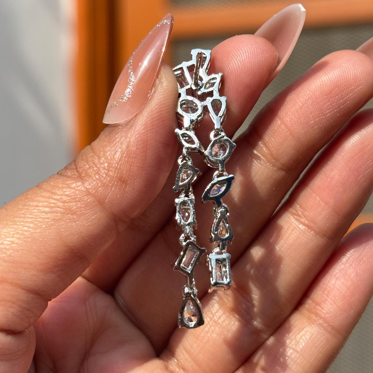 Moissanite Diamond Chandelier Earrings Long Multi Shape CZ Waterfall Dangle Statement Wedding Bridal Jewelry