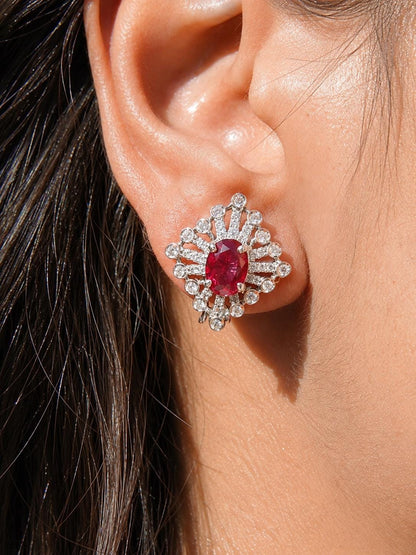 Ruby Diamond Earrings Statement Studs CZ Moissanite Small Red Stone Jewelry Birthday Gift Her