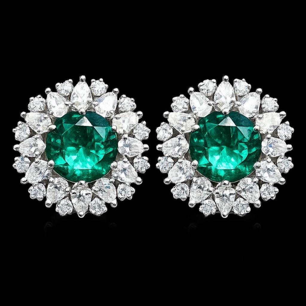 Teal Diamond Earrings Large Statement Studs Big Teal Green Stone Oversized Designer Jewelry Wedding